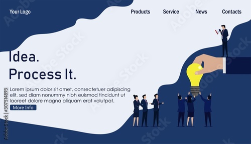 Business manager have idea and speak to employee with megaphone. Business Landing Page Template.