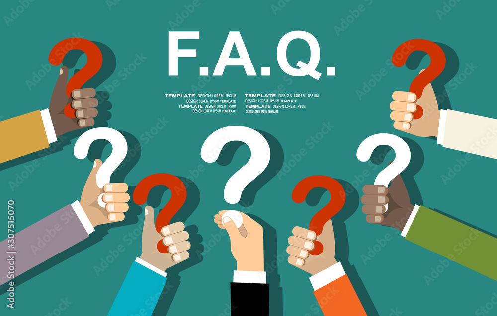 Human hands holding question mark, FAQ in flat design style, vector illustration Human hands holding question mark, FAQ in flat design style, vector illustration