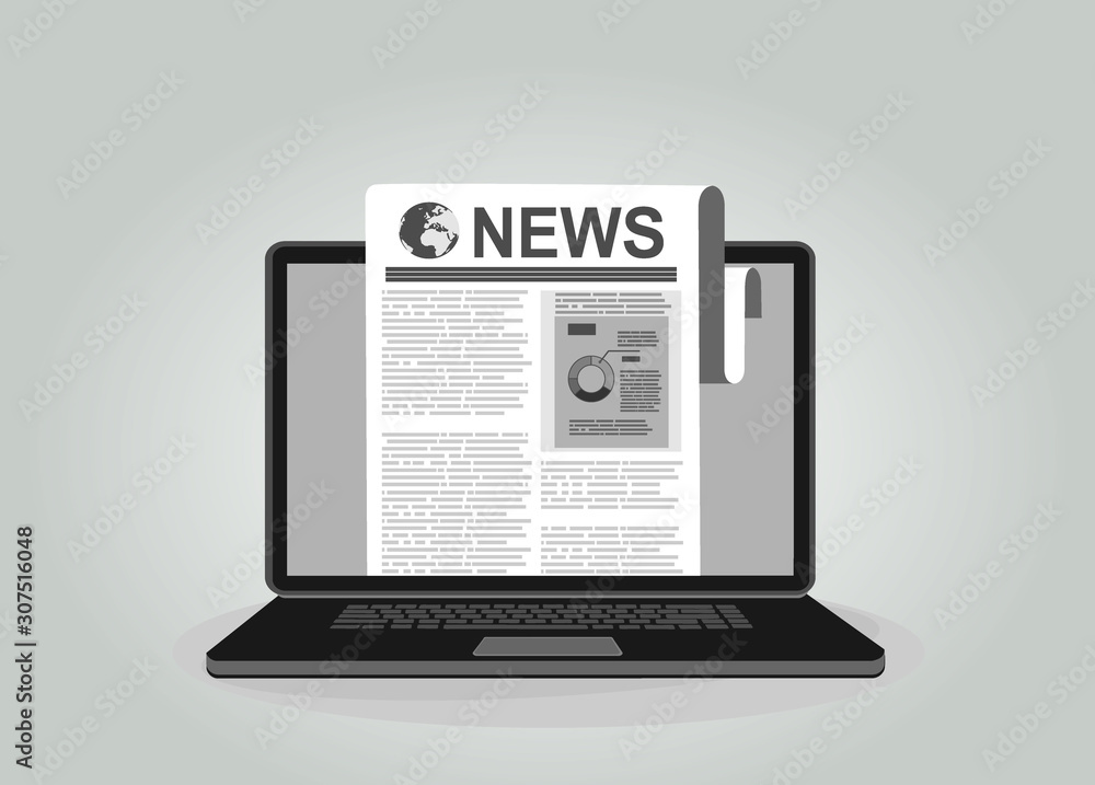 Newspaper on a laptop. Vector illustration in flat design Newspaper on a laptop. Vector illustration in flat design
