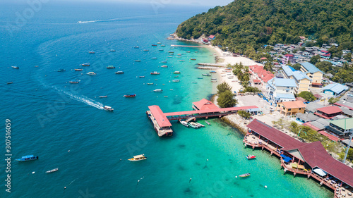 Malaysian landscape. Aerial view of Fishing Village in Perhentian Kecil photo
