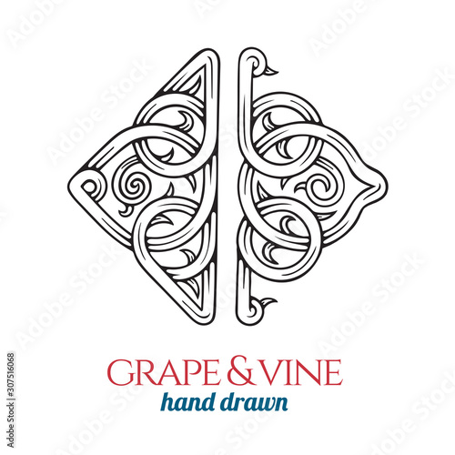 Vine ornament.  Hand drawn vine vintage style vector illustration. Retro style vine sketch drawing engraving style ornament. Part of set.