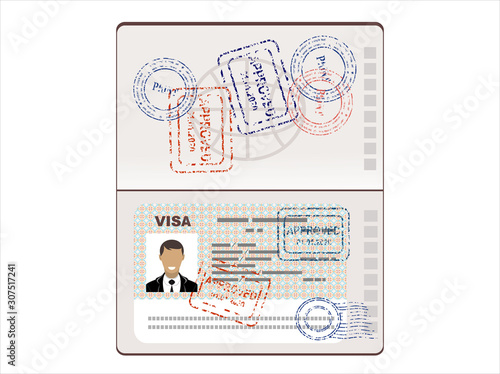 Visa Stamp Passport. Vector illustration in flat style.