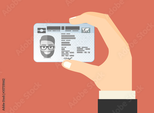 Illustration of hand holding the id card. Vector illustration flat design.