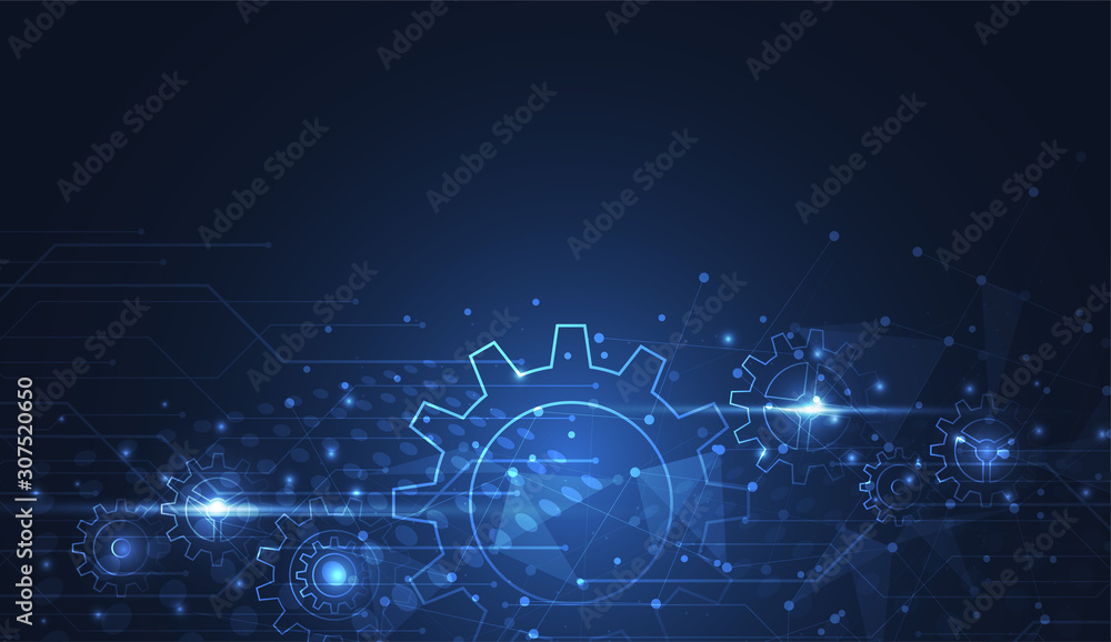 Abstract gear connecting technology of science  design background. Futuristic interface with geometric shapes. Vector illustration