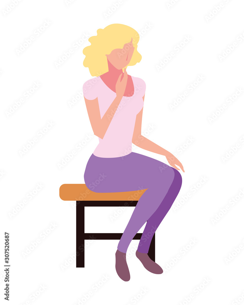 young woman sitting in chair on white background young woman sitting in chair on white background
