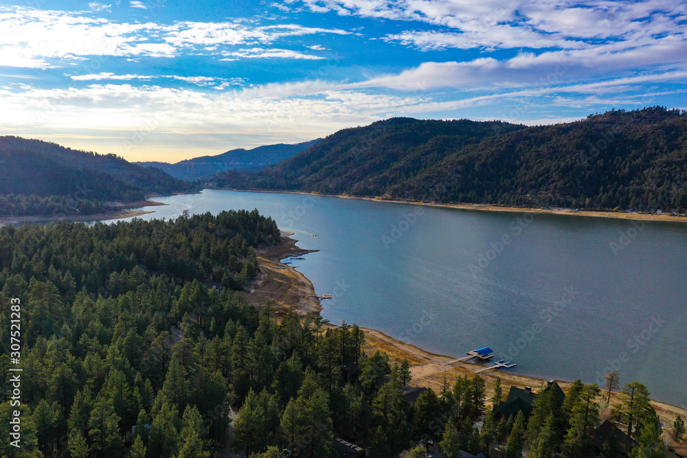 Daytime aerial view over Big Bear Lake