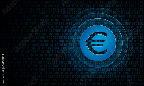 Digital euro coin with ripples ''Pulse Effect'' technology money symbol