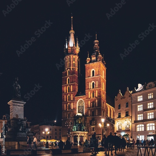 St. Mary's Basilica, Krakow. Night view.