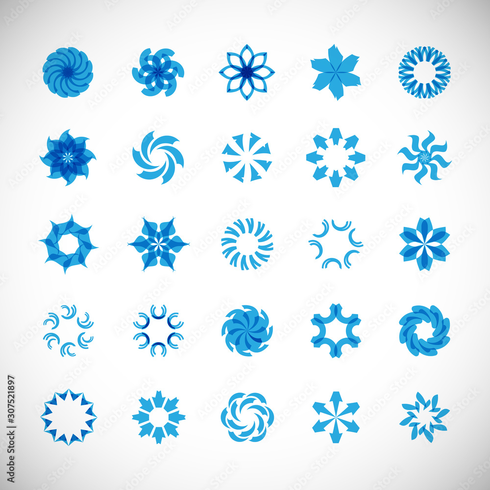 Abstract Circle Icon Set. Vector Isolated On Gray. Abstract Circular Logo For Company Symbol, Star, Tech Icon And Element Design. Creative Icons For Flower And Decorative Logo. Abstract Round Template Abstract Circle Icon Set. Vector Isolated On Gray. Abstract Circular Logo For Company Symbol, Star, Tech Icon And Element Design. Creative Icons For Flower And Decorative Logo. Abstract Round Template
