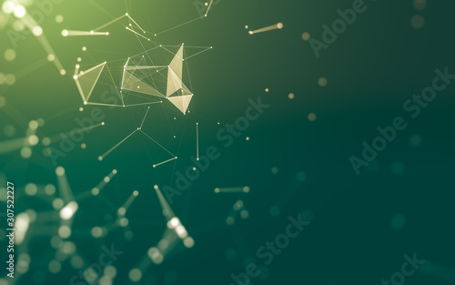 Abstract background. Molecules technology with polygonal shapes, connecting dots and lines. Connection structure. Big data visualization.