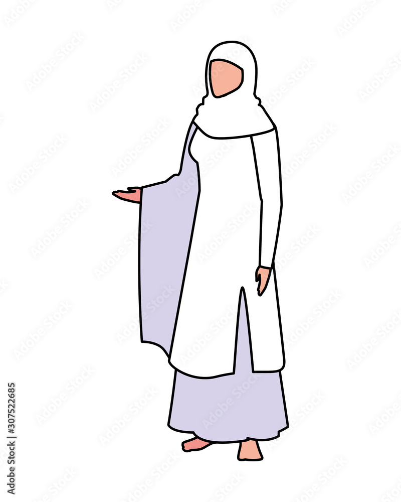 woman pilgrim hajj standing on white background woman pilgrim hajj standing on white background