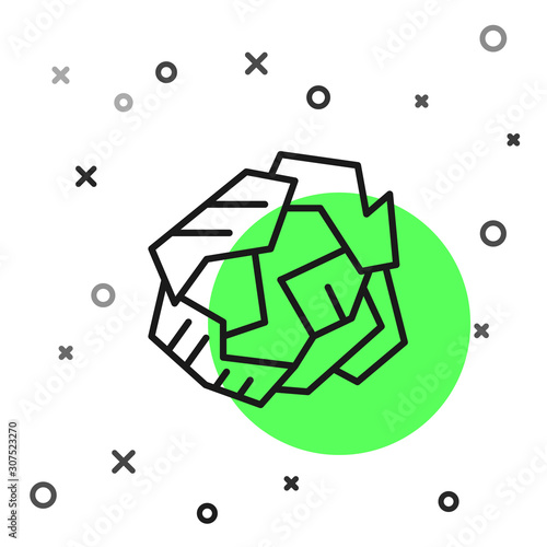 Black line Crumpled paper ball icon isolated on white background. Vector Illustration