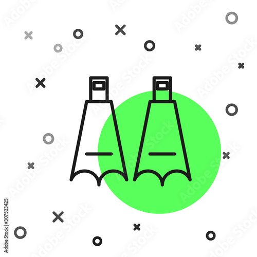 Black line Rubber flippers for swimming icon isolated on white background. Diving equipment. Extreme sport. Diving underwater equipment. Vector Illustration