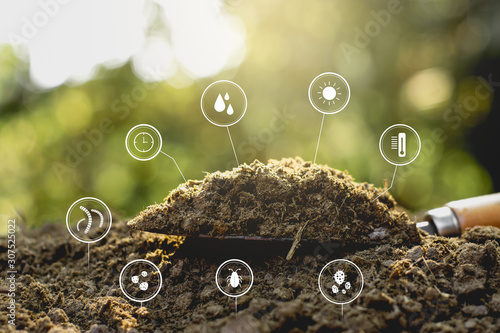  Dung or manure with technology, icons about decomposition become soil around. photo