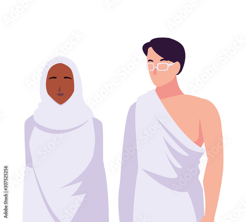 couple of people pilgrims hajj on white background