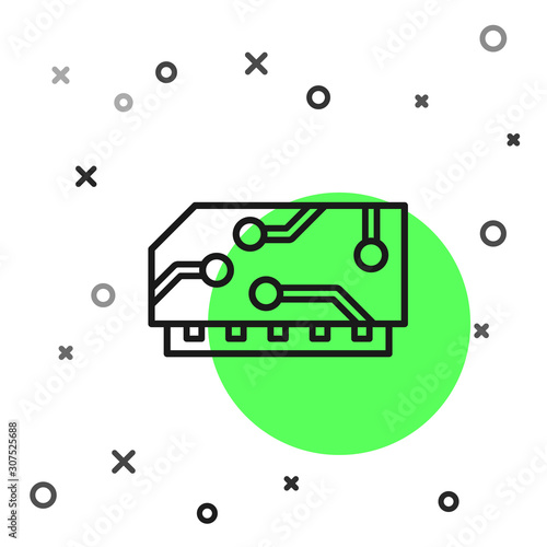 Black line RAM, random access memory icon isolated on white background. Vector Illustration