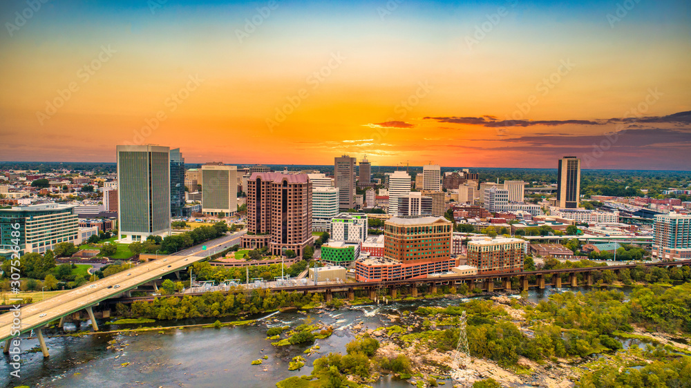 Richmond, Virginia, USA Downtown Drone Skyline Aerial