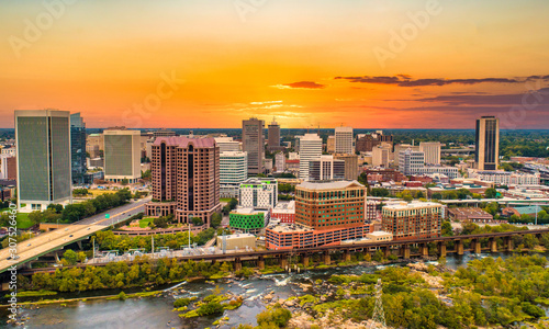 Richmond, Virginia, USA Drone Skyline Aerial at Sunset