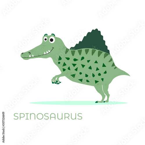 Cute dinosaur Spinosaurus cartoon drawn for tee print. Vector © idimair