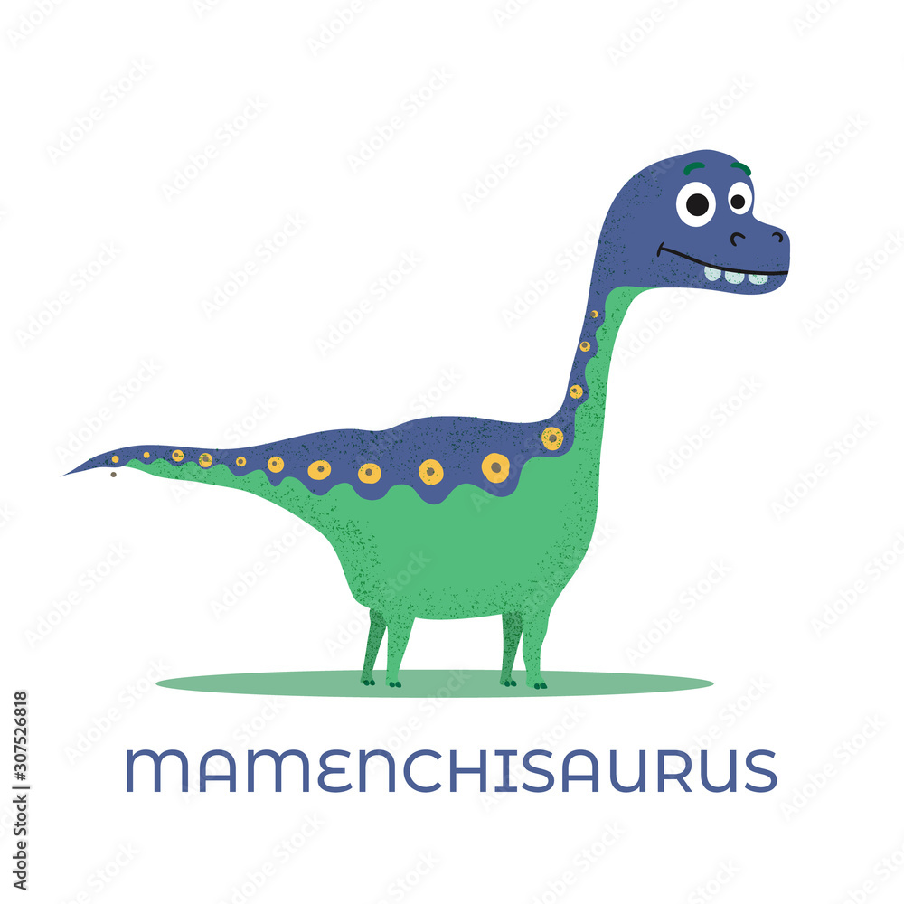 Naklejka premium Cute dinosaur Mamenchisaurus cartoon drawn for tee print. Vector