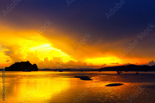 Sunset idyllic on beach at Baan Koh Teab beach