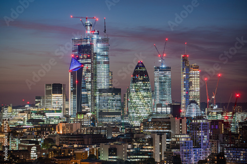 Canvas Print Aerial view of the City of London at night