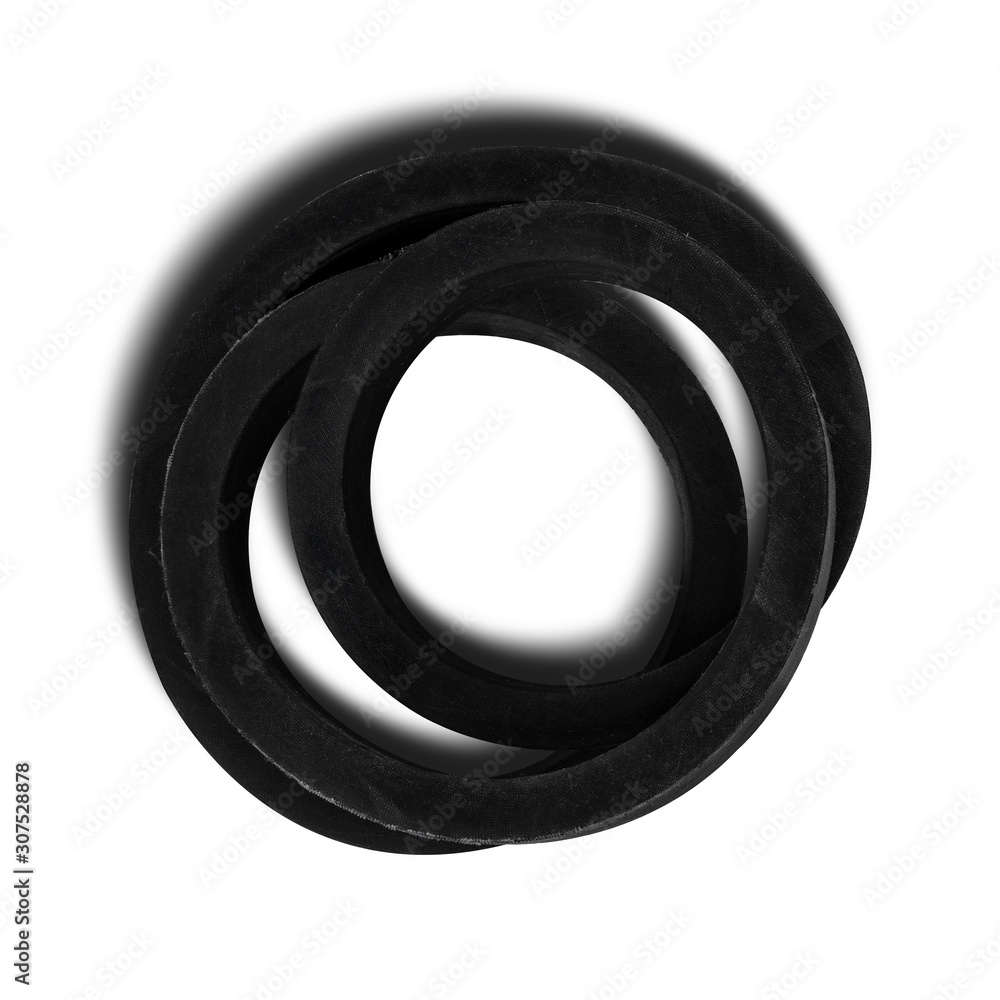 V-shaped belt for agriculture machinery, tractor spare part, drivegear for water pump and electric generator placed on white isolated background with shadow V-shaped belt for agriculture machinery, tractor spare part, drivegear for water pump and electric generator placed on white isolated background with shadow
