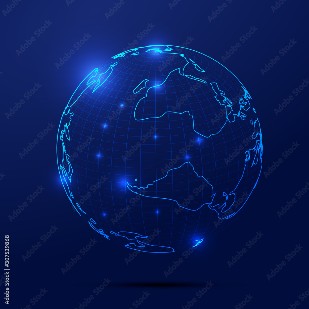 Particles, dots and lines link to build digital sphere, the world network technology big data, globalization, internationalization, science and technology concepts Particles, dots and lines link to build digital sphere, the world network technology big data, globalization, internationalization, science and technology concepts
