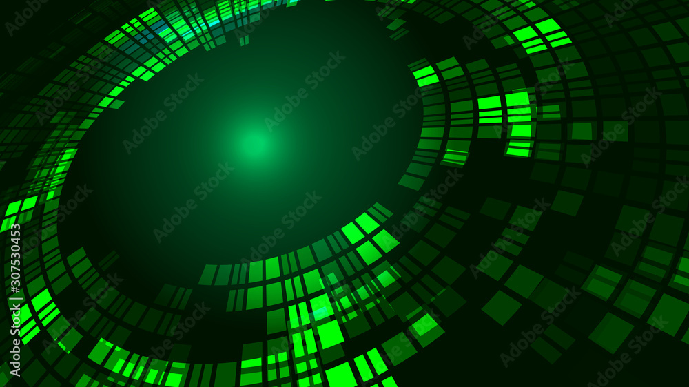 Color block composition glows in a rotating abstract technology background Color block composition glows in a rotating abstract technology background