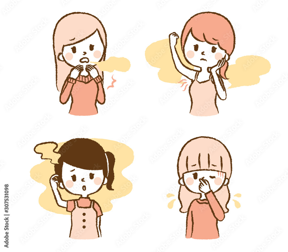 Illustration set of women smelling smell