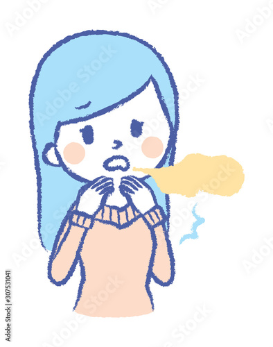 Illustration of a woman surprised by bad breath