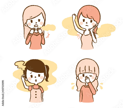 Illustration set of women smelling smell