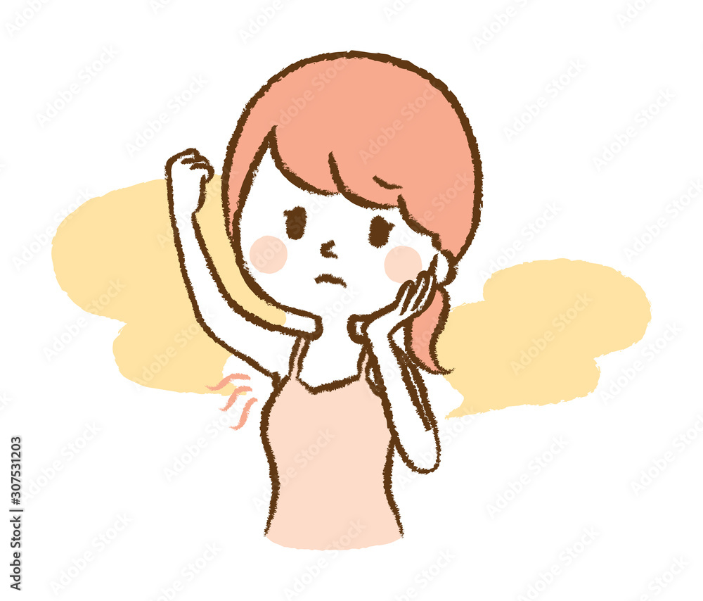 Illustration of a woman who smells the armpit Illustration of a woman who smells the armpit