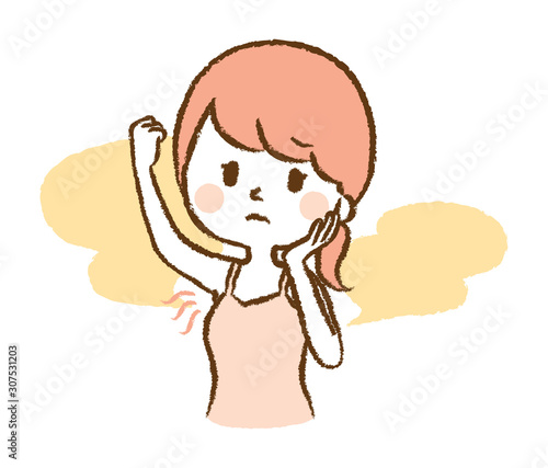Illustration of a woman who smells the armpit