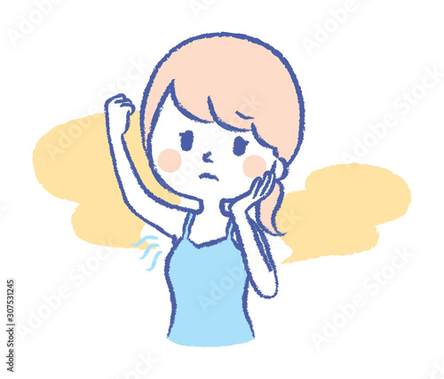 Illustration of a woman who smells the armpit