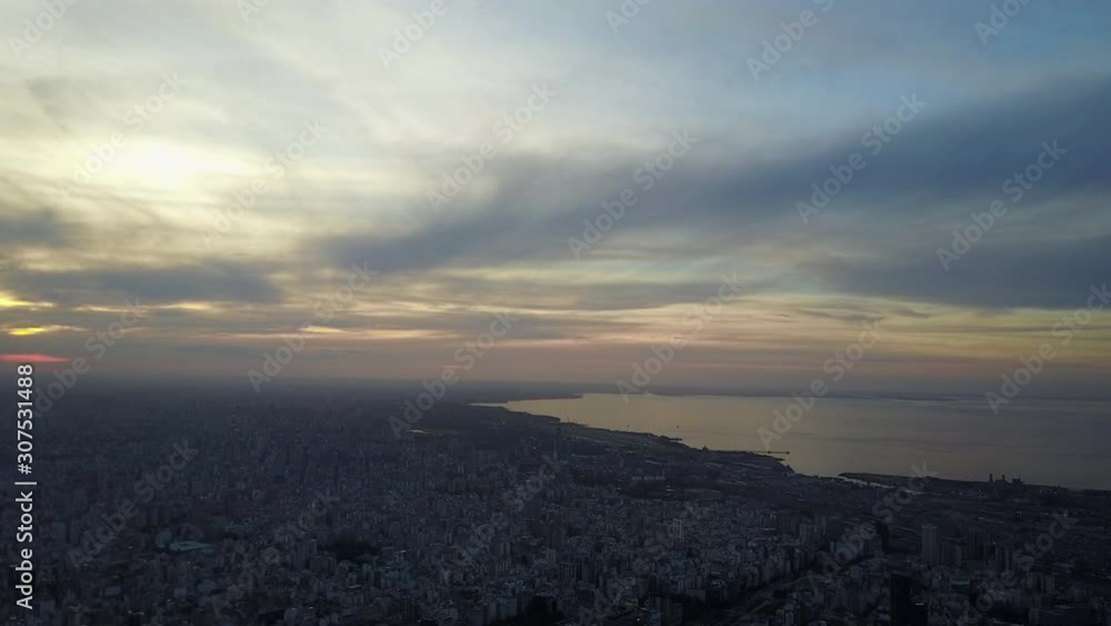 View drone of Buenos Aires city in Argentina - Sunset View drone of Buenos Aires city in Argentina - Sunset
