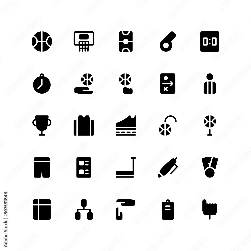 Set Basketball, basket playing, glyph style icon - vector Set Basketball, basket playing, glyph style icon - vector