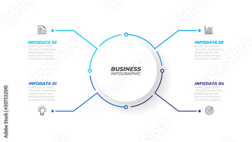 Thin line Infographic element with circle shape for brochure. Business concept with 4 options, steps or processes. Vector illustration.