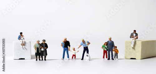 A variety of gay couples and single parent. A variety of miniature people.