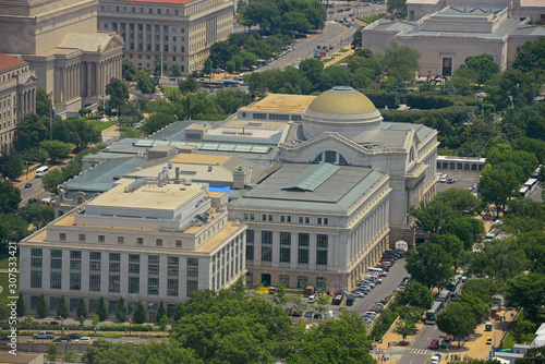 National Museum of Natural History building aerial view from top of the Washington Monument  in Washington, District of Columbia DC, USA.