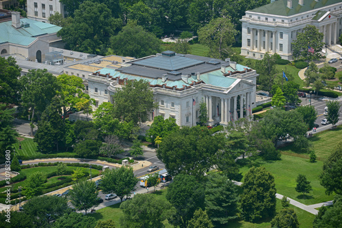 Memorial Continental Hall aerial view from top of the Washington Monument  in Washington, District of Columbia DC, USA. Memorial Continental Hall is the national headquarters of the DAR.