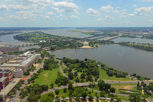 Valokuva Jefferson Memorial, Tidal Basin and Potomac River aerial view from the top of Washington Monument, Washington, District of Columbia DC, USA