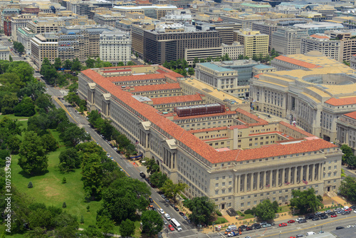US Department of Commerce building aerial view from Washington Monument in Washington, District of Columbia DC, USA. 
