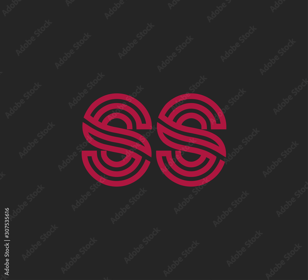 Initial two letter red line shape logo on black vector SS