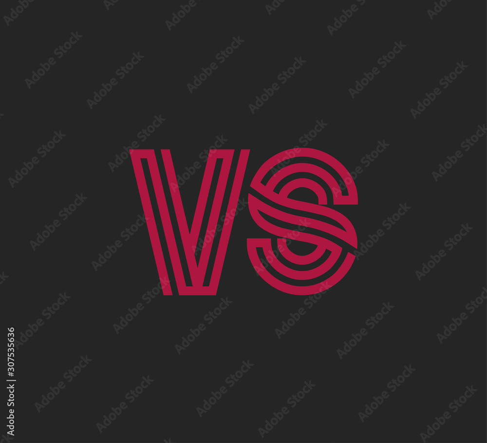 Initial two letter red line shape logo on black vector VS Initial two letter red line shape logo on black vector VS