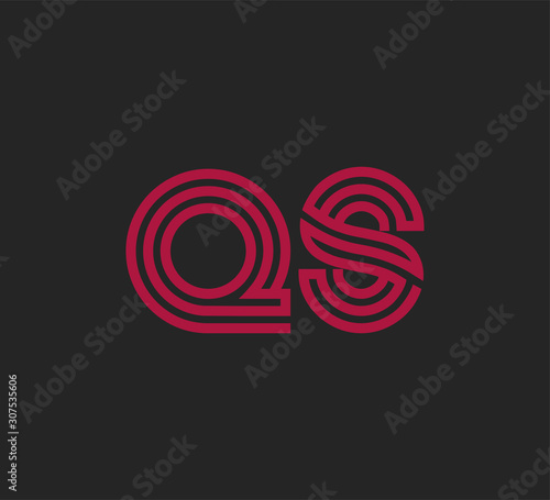Initial two letter red line shape logo on black vector QS