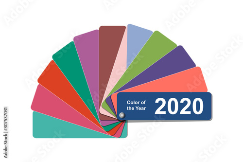 change color of the year to 2020, Classic Blue trend colour palette sample swatch book guide, stock vector illustration clip art template isolated on white background
