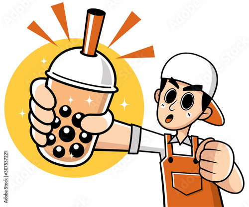 Vector illustration of Cartoon Male presenting Bubble tea