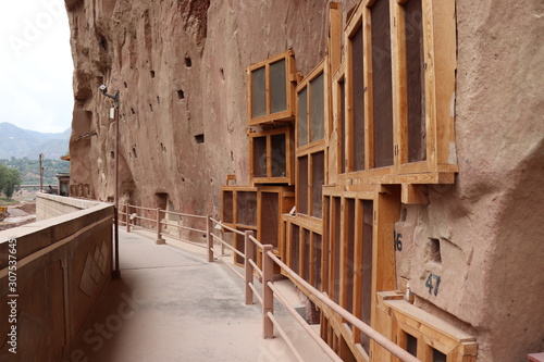 Bingling Cave Temple corridor in Yongjing, Gansu Province, China.UNESCO World heritage site.(Silk Roads: the Routes Network of Chang'an-Tianshan Corridor) photo