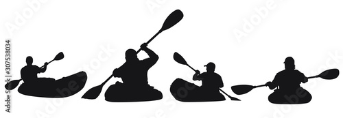 A vector silhouette of men kayaking.